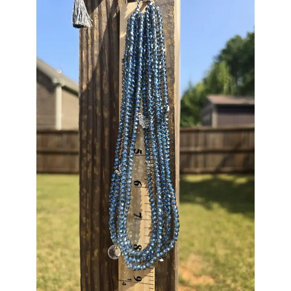 NWOT Marlyn Schiff Multi Strand Blue Crystal Statement Necklace Pave Charms